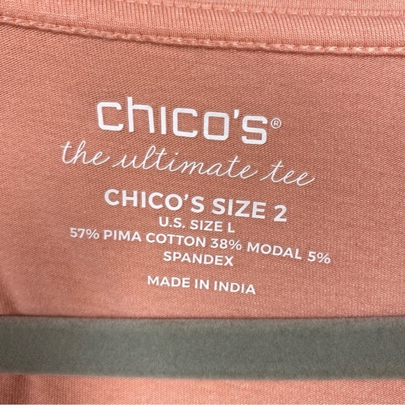 Chicos Center-Seam 3/4 Sleeve Knit Tunic Top Sz 2 L Pima Cotton Blend - Picture 5 of 6